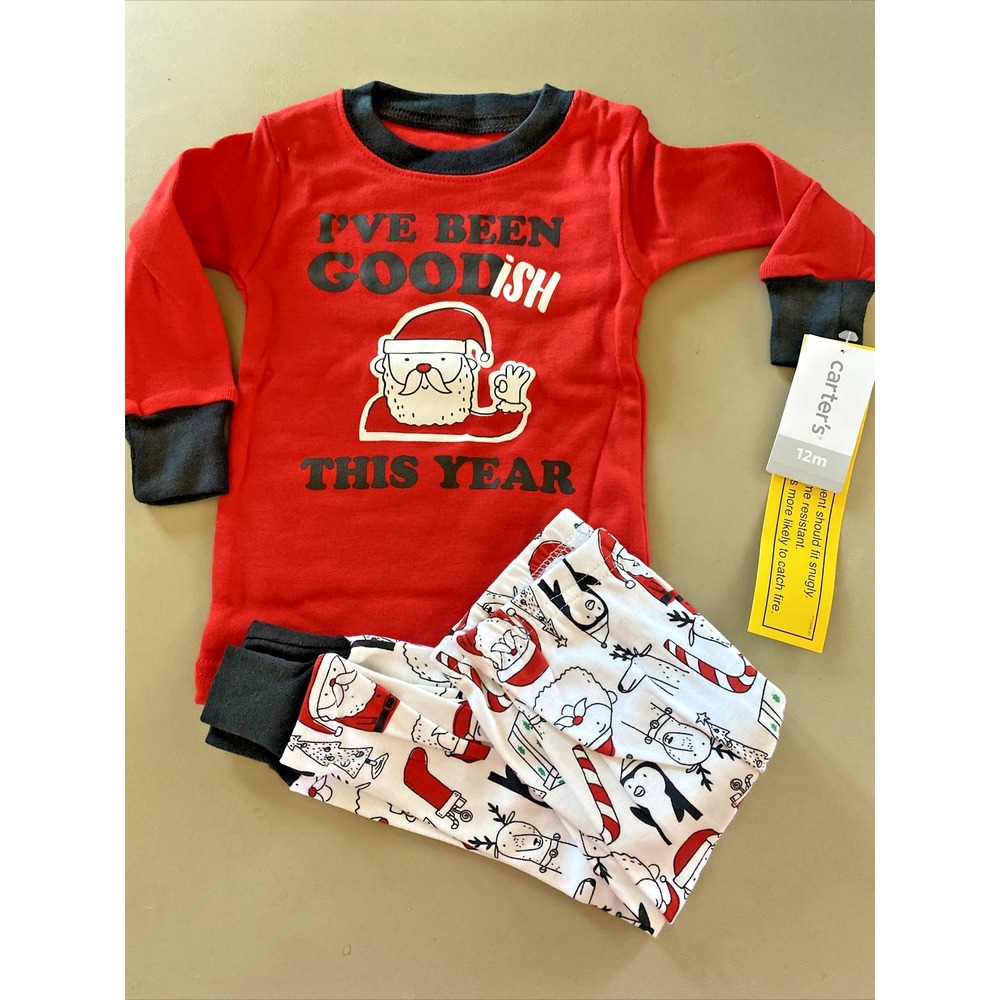 Carters Two Piece Pajamas Cotton Christmas Holiday Sleepwear 12 Month Red NWT
